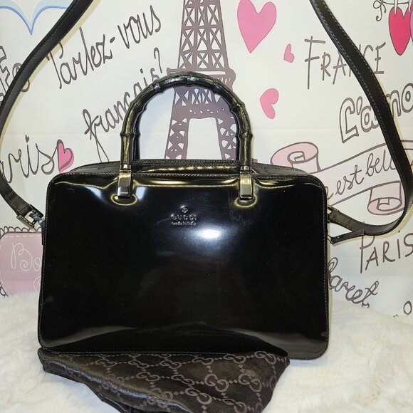 Gucci Black Patent Leather Bamboo Handle 2-Way Bag - Picture 4 of 16